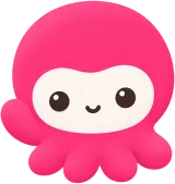 A Nôti, polvo rosa mascote do Notifiquei, acenando